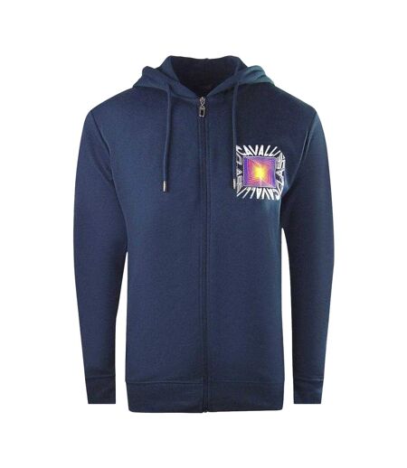 Mens Asymmetric Box Full Zip Hoodie Navy Blue Cavalli Class