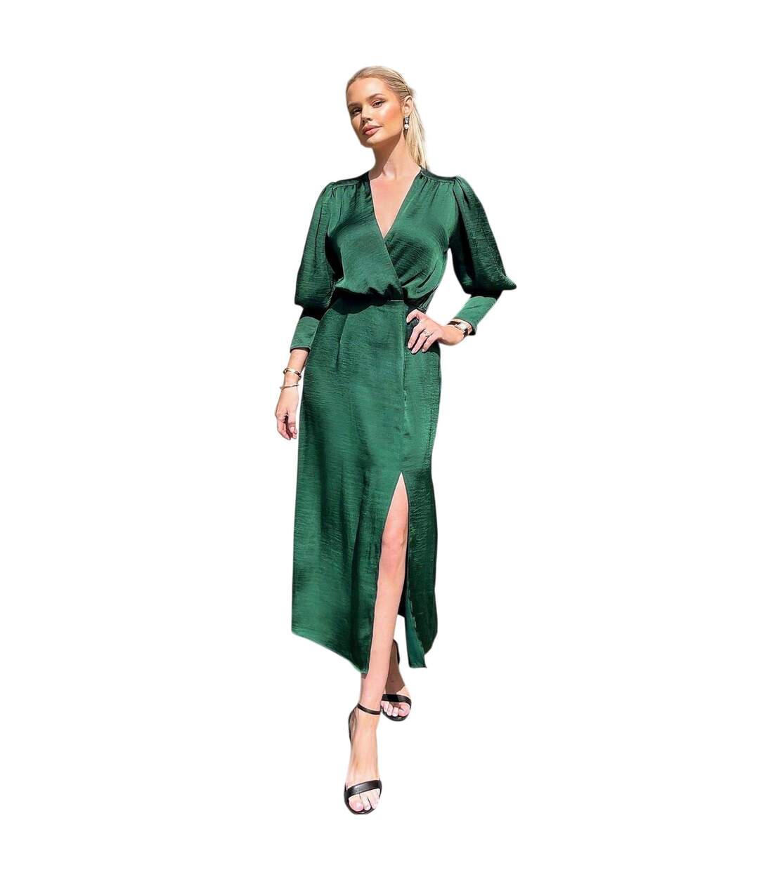 Robe Portefeuille Manches Longues Femme Bleu Sarcelle AX Paris-4