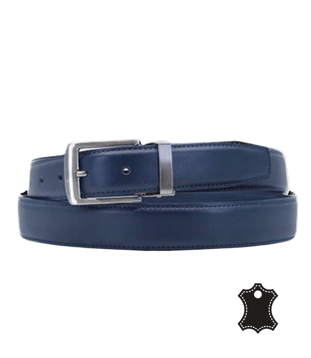 Ceinture en cuir de couleur bleu marine homme - Sangle réglable-1