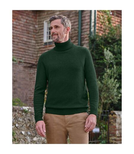 Mens Cashmere Polo Neck Jumper Dark Forest WoolOvers