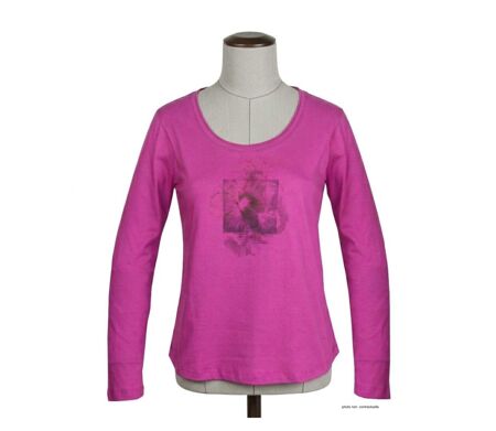 MAYFLOWER NUAGE – Tee-shirt manches longues fushia 100% coton col bateau pour un look vitaminé