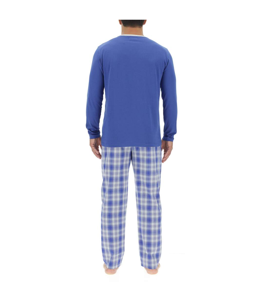 Ensemble Pyjama long homme en popeline à carreaux et Logo poitrine Pierre Cardin-2