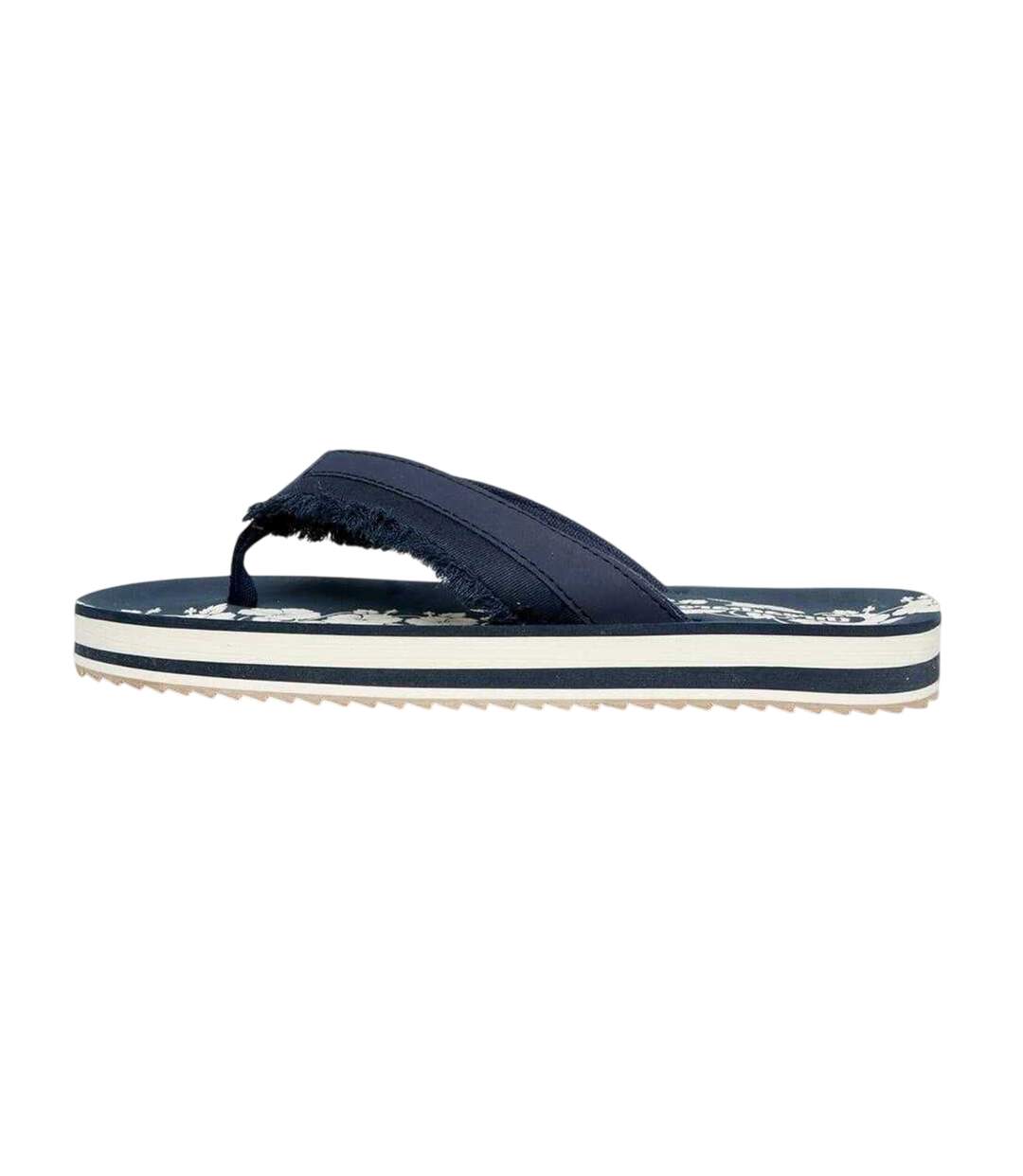 Unisex Adult Floral Pattern Flat Flip Flops Navy Threadbare-2