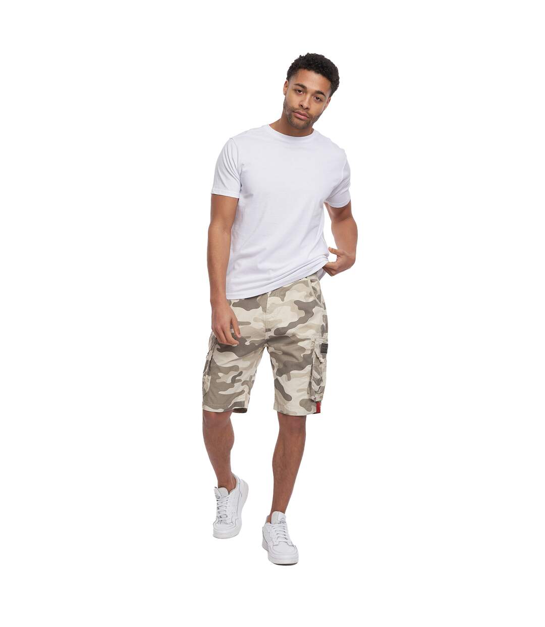 Mens Watchford Camo Cargo Shorts Stone Crosshatch-1