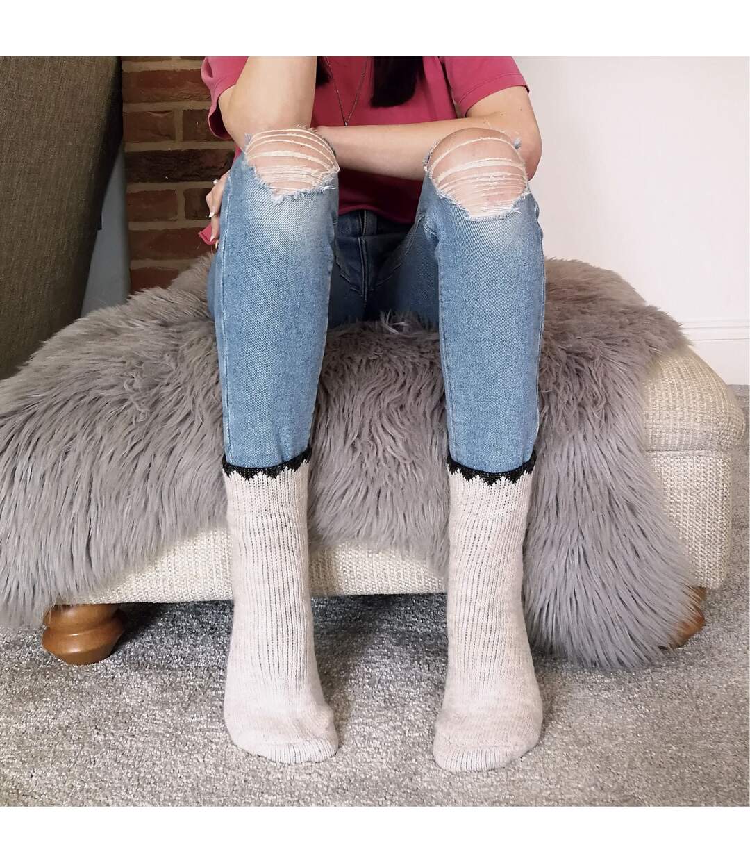 Chaussettes Femme Alpaga Laine Chaudes Basses-3