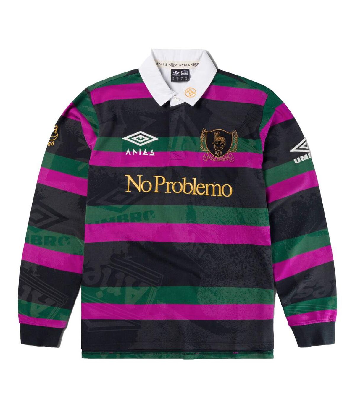 Umbro Mens Aries Lasered Long-Sleeved Rugby Polo Shirt (Black/Khaki/Purple)