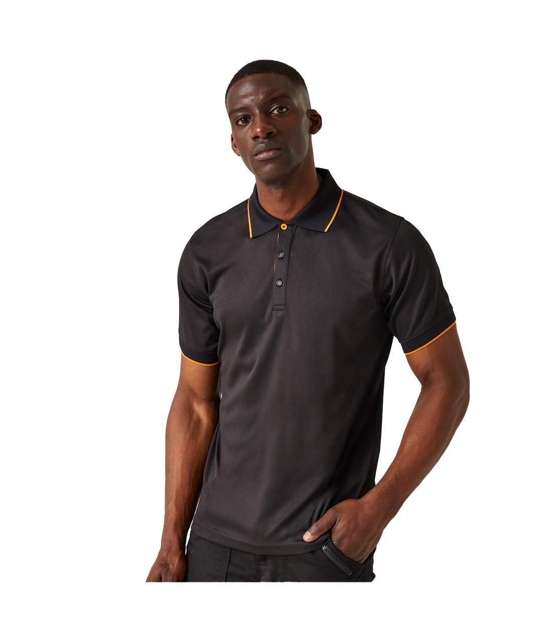 Mens navigate short-sleeved polo shirt black/orange pop Regatta-3