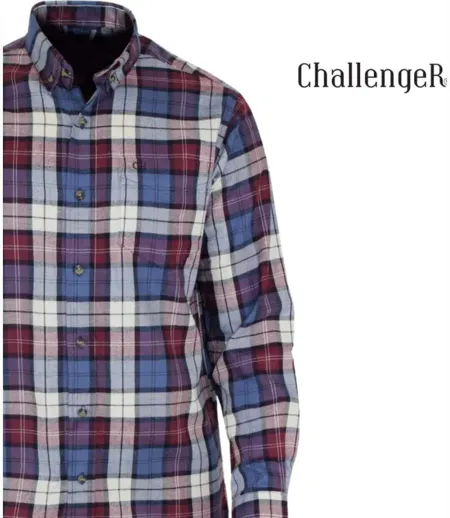 CHALLENGER CH2026 — Chemise à carreaux manches longues bordeaux et bleu : chaleur en Coton gratté et coupe confort