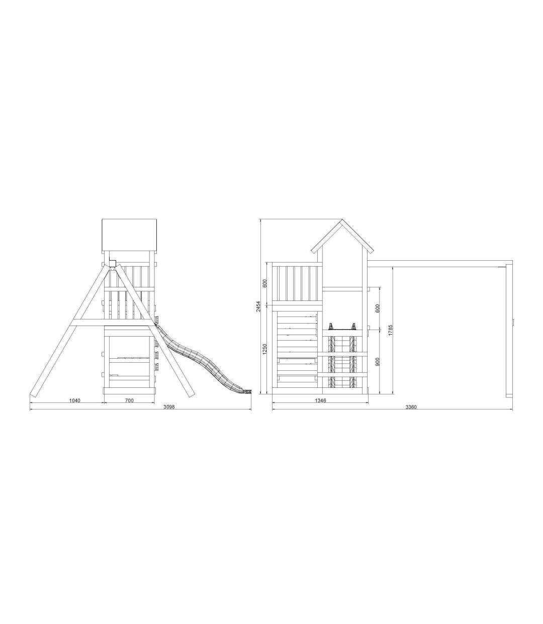 Structure de jeux en bois avec balançoires et toboggan Chester