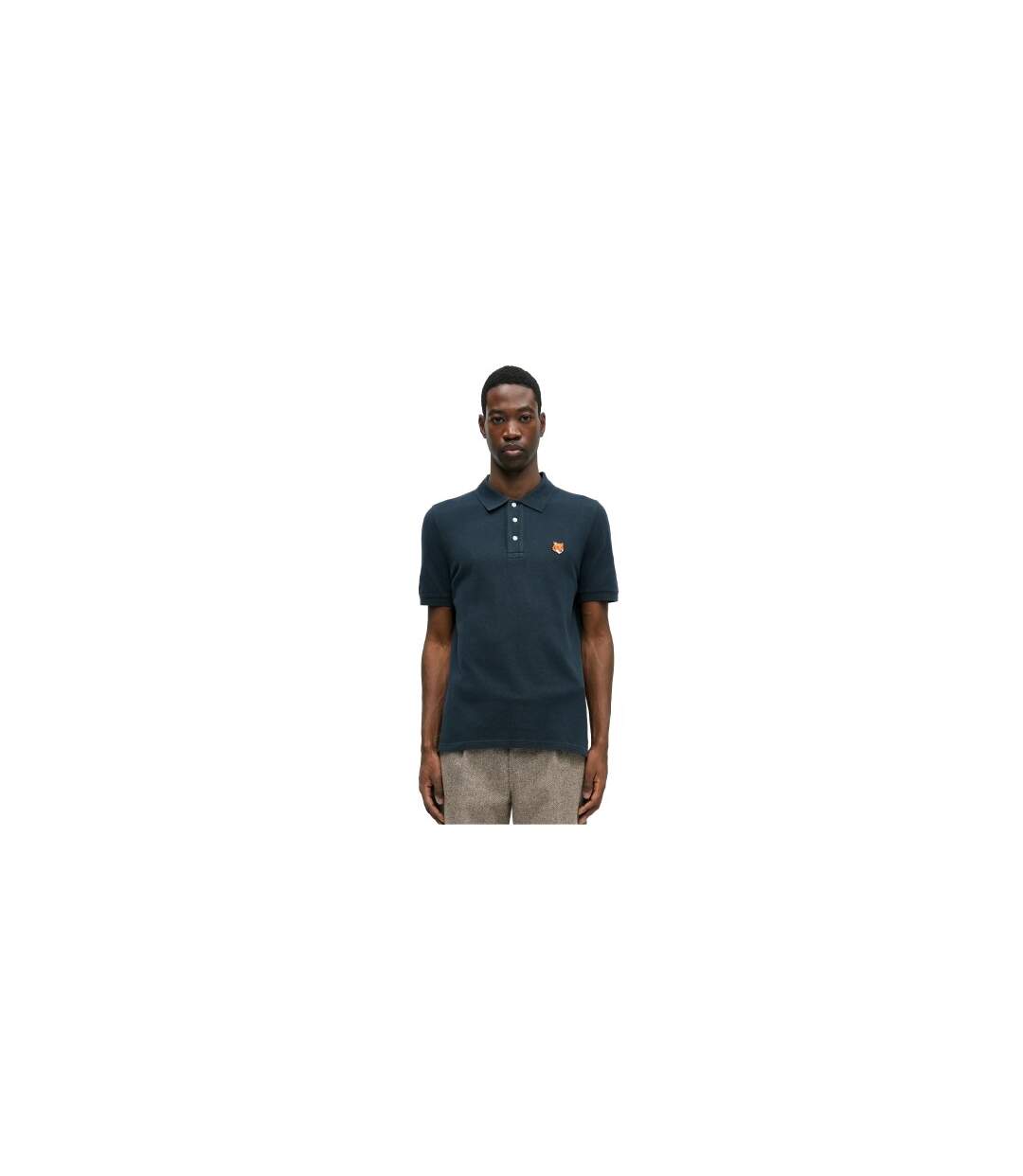 Mens Fox Short-sleeved Polo Shirt Classic Navy Blue Maison Kitsuné-1