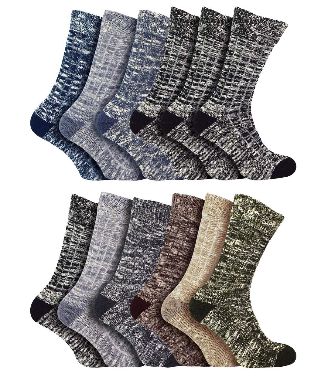 Mens Wool Blend Socks | 12 Pair Multipack | Thermal Boot Socks
