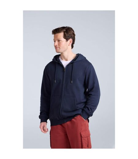 Mens Woody Organic Zipped Hoodie Dark Blue Animal