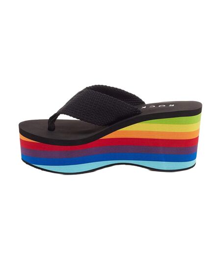 Womens/ladies Webbing Sandals Black Multicoloured Rocket Dog