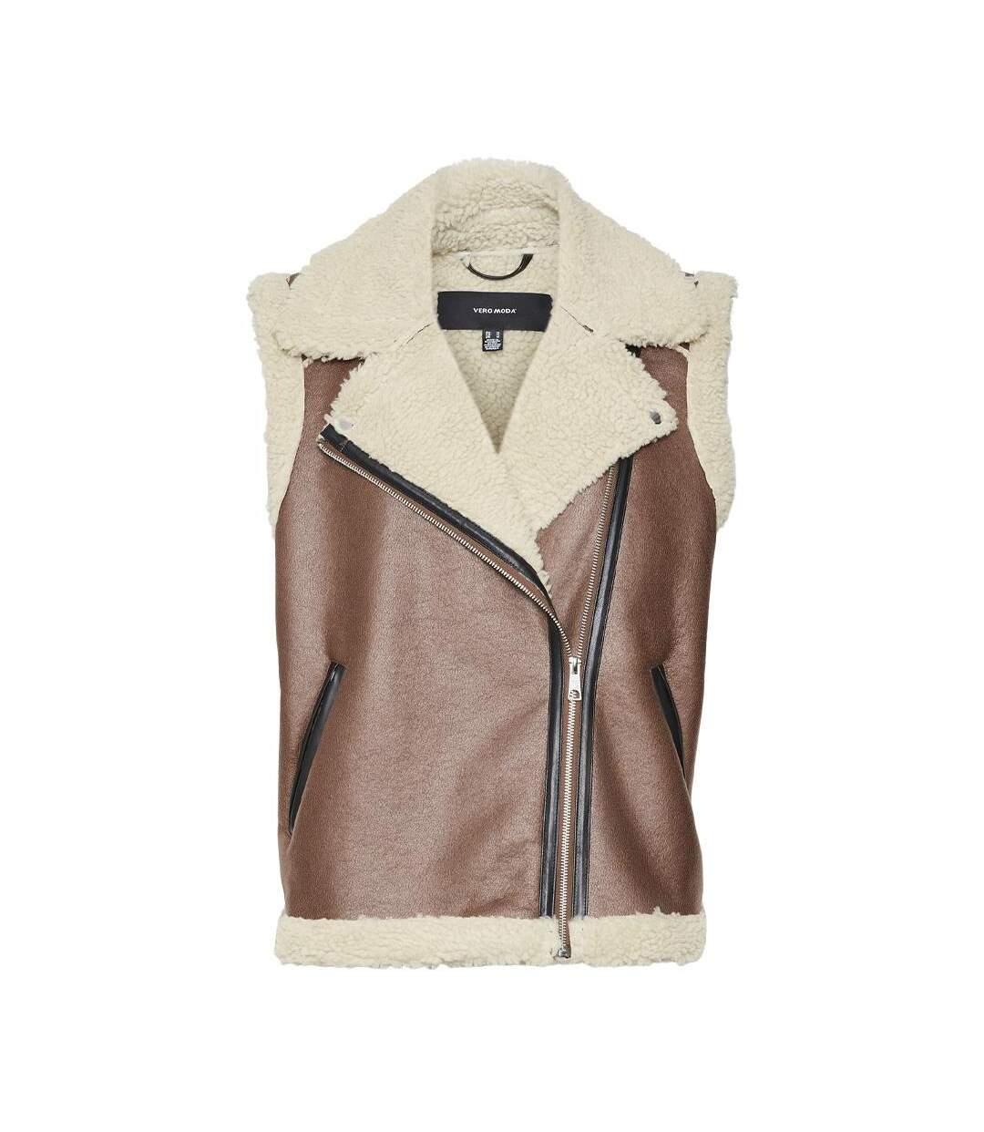 Veste sans manches camel/écru femme vero moda waistcoat-3