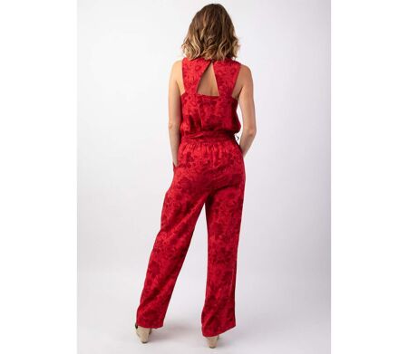 Combi Pantalon femme habillé PAULY rouge motif floral Coton Du Monde