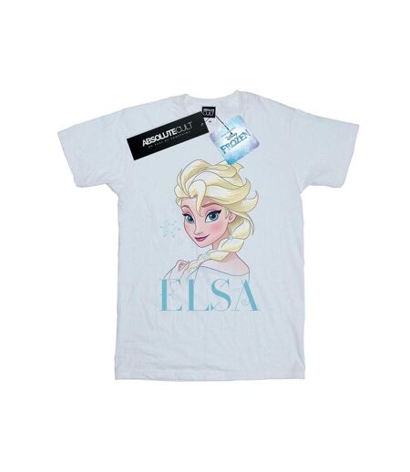 Disney Womens/Ladies Frozen Elsa Snowflake Portrait Cotton Boyfriend T-Shirt (Blanc) - UTBI24764