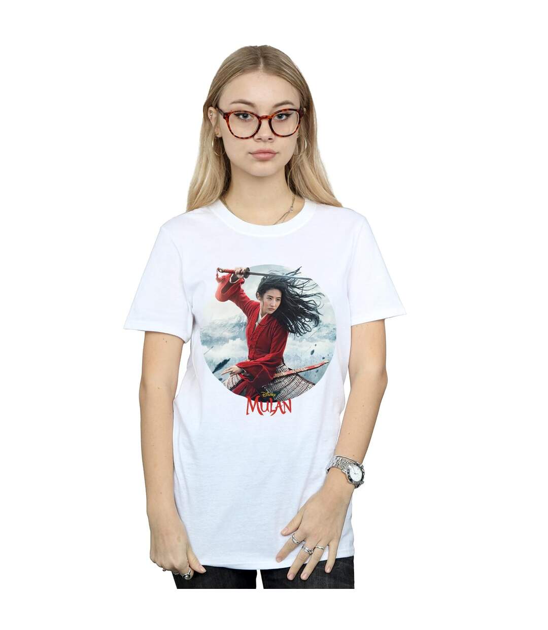 Disney Womens/Ladies Mulan Movie Sword Poster Cotton Boyfriend T-Shirt (Blanc) - UTBI35654-2