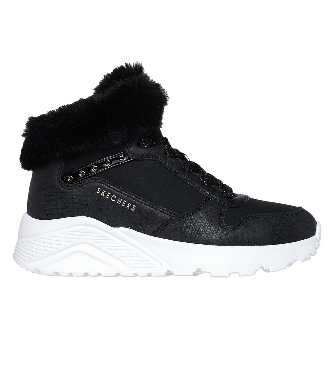Childrens/kids Unolite High Top Trainers Black Rose Gold Skechers-1