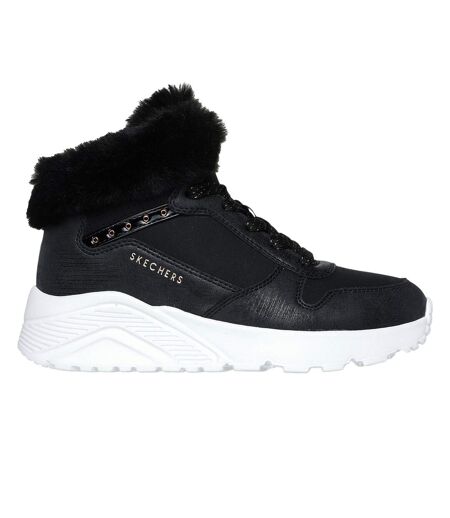Childrens/kids Unolite High Top Trainers Black Rose Gold Skechers