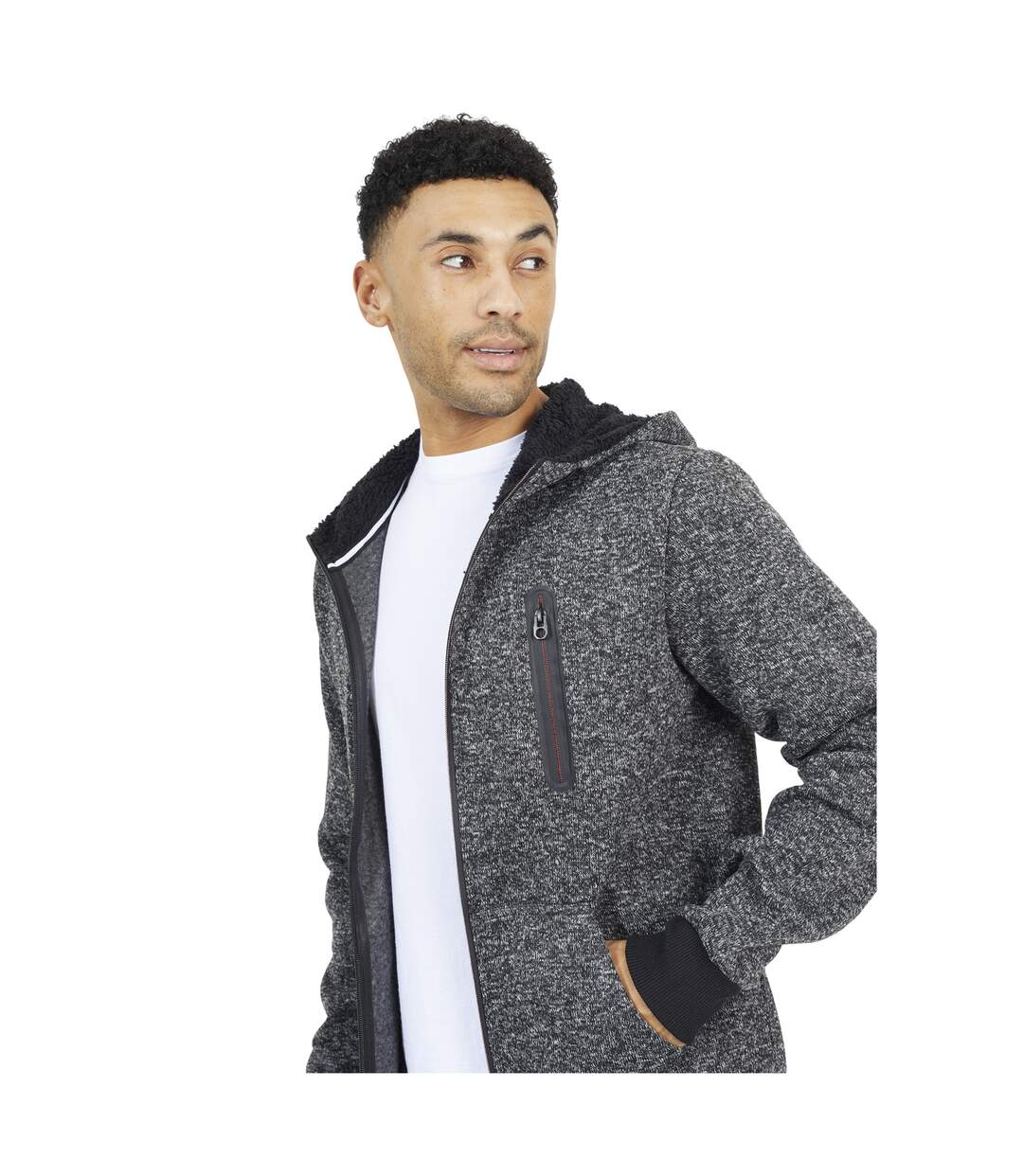 Mens Grindle Long-sleeved Full Zip Hoodie Grey Jet Black Brave Soul-3