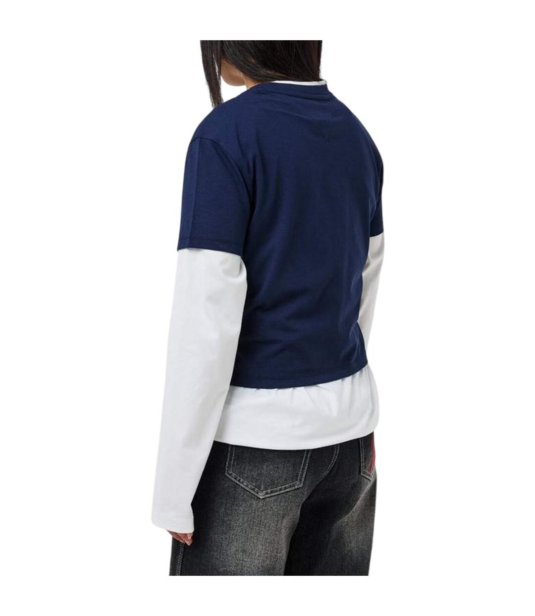 Womens/ladies Embroidered Logo Cotton Cropped T-shirt Navy Tommy Jeans-2