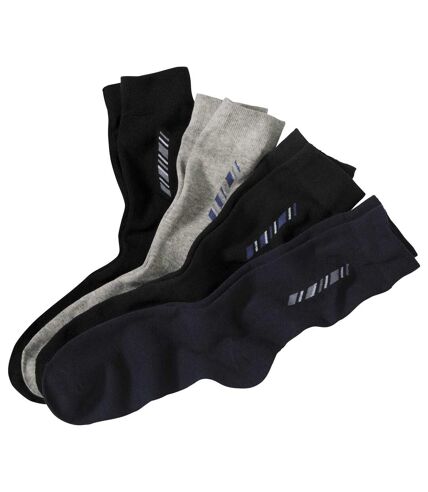 Pack of 4 Paris of Men's Patterned Socks - Black Navy Grey