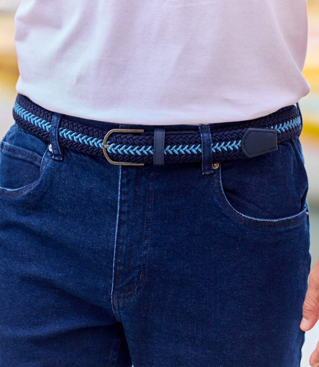 Men's Blue Stretchy Braided Belt-3