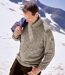 Men's Beige Marled Knit Roll-Neck Jumper-1