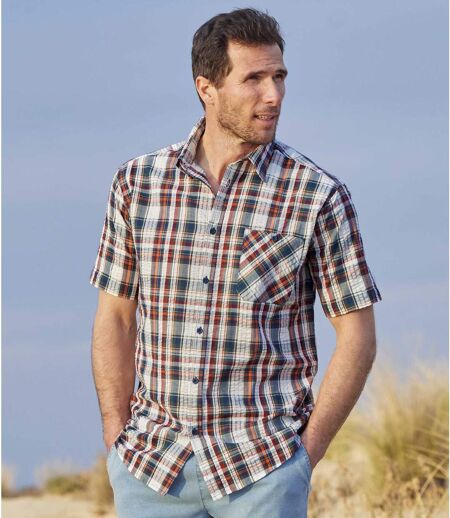 Men's Checked Waffle Cotton Shirt - Multicolored