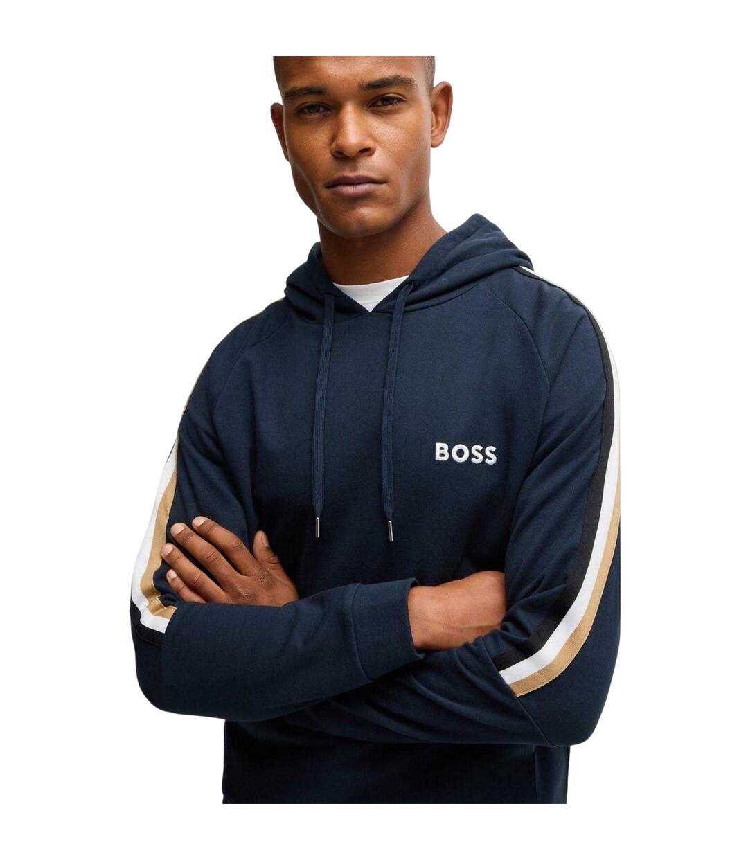 Mens Hooded Raglan Drawstring Hoodie Navy Boss-4