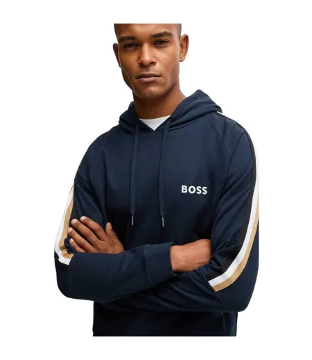Mens Hooded Raglan Drawstring Hoodie Navy Boss