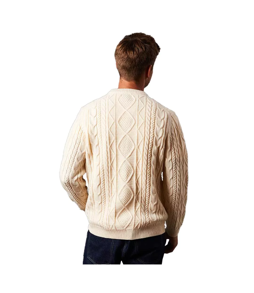 Mens Cable Knit Crew Neck Jumper Off White Burton-3