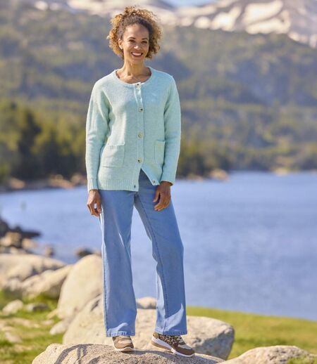 Le Gilet Tricot Col Rond Bleu Ciel