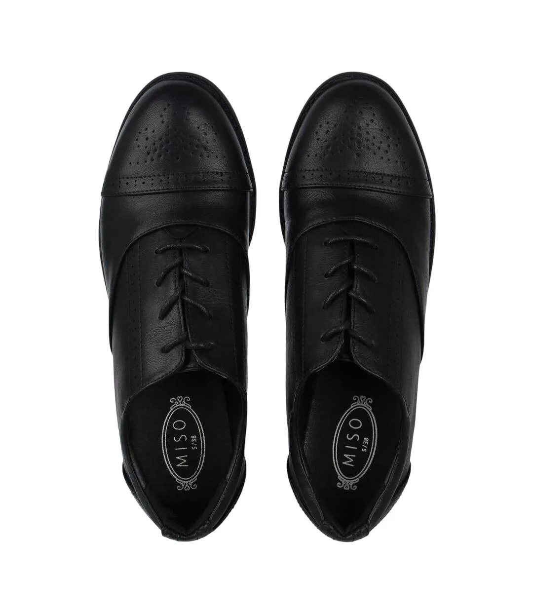 Womens/ladies Bobbi Low Heel Brogues Black Miso-4