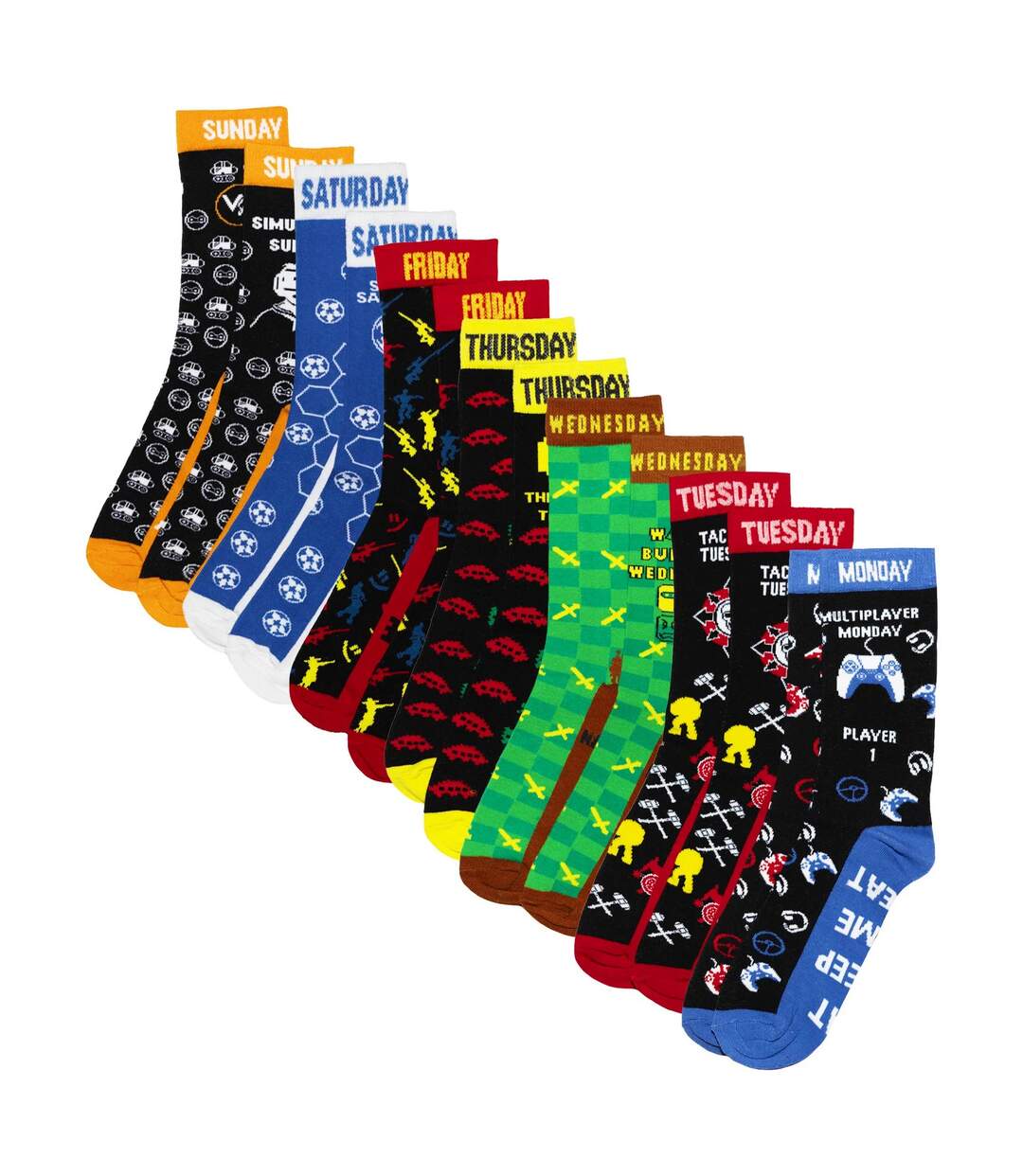 Pack Of 7  Mens Video Game Items Socks  Multicoloured Floso-3