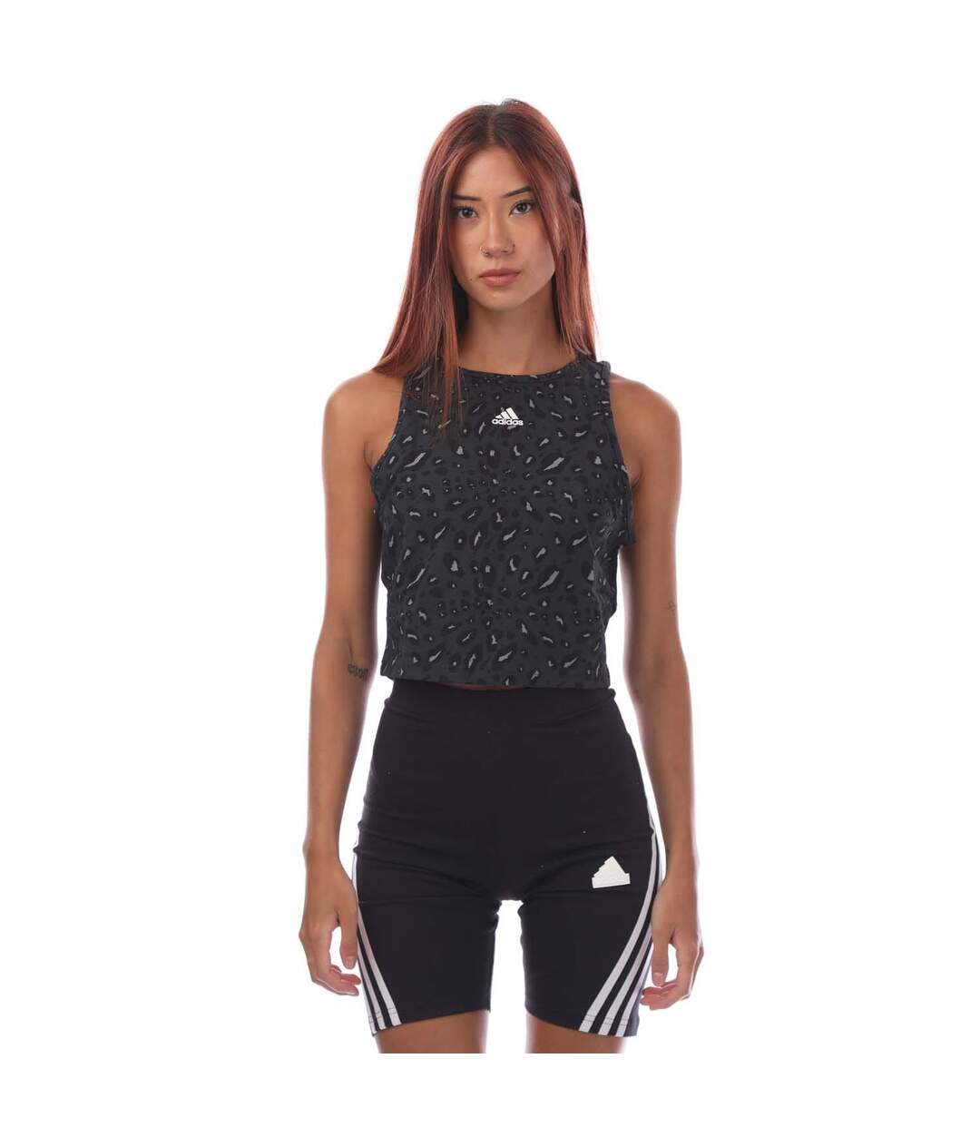Haut Court Style Imprimé Animal Essentials Femme Gris Noir Adidas-1