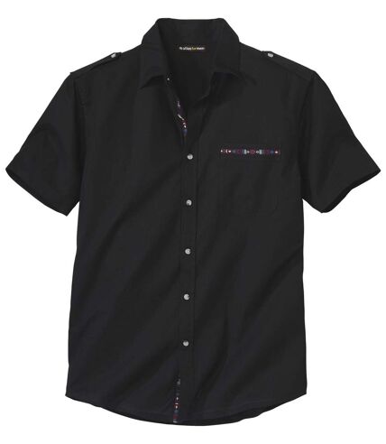 Men's Black Cotton Poplin Aviator Shirt