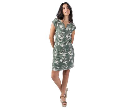 Robe courte en coton kaki  ERIKA imprimé fleur de lotus Coton Du Monde
