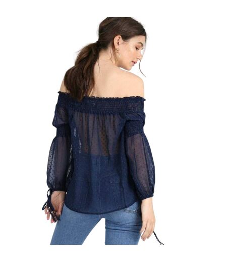 Haut À Épaules Dénudées Motif/style Froncé Femme Bleu Marine Influence