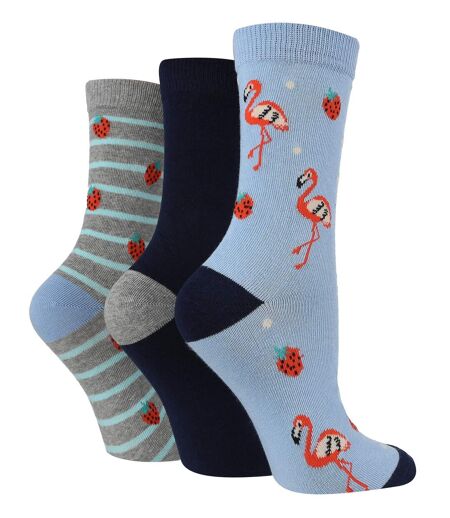 3 Pack Ladies Jacquard Novelty Cotton Socks