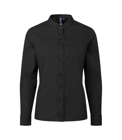 Womens/ladies banded grandad collar formal shirt black Premier