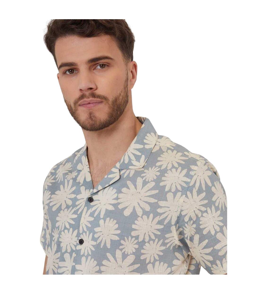 Chemise Manches Courtes Motif/style Floral Homme Vieux Bleu Threadbare-4