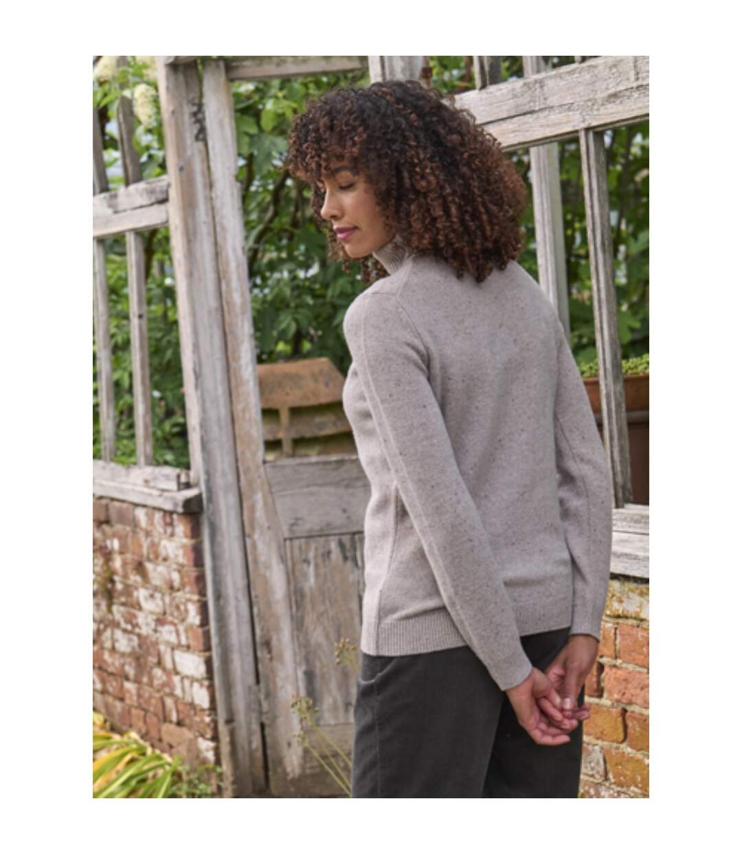 Womens/ladies Lambswool Polo Neck Jumper Oat Marl WoolOvers-1