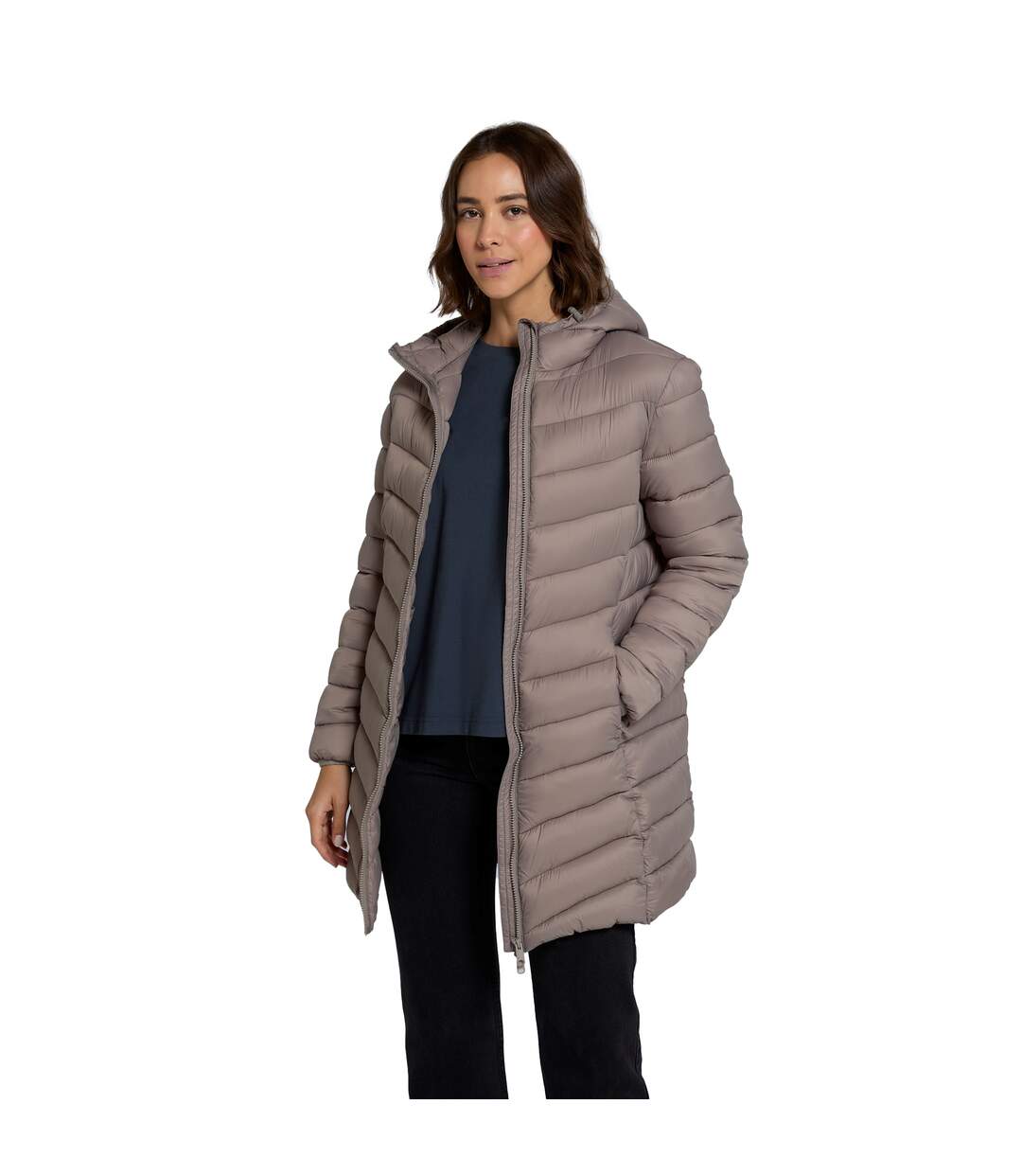 Womens/ladies frankie longline padded jacket taupe Animal-3