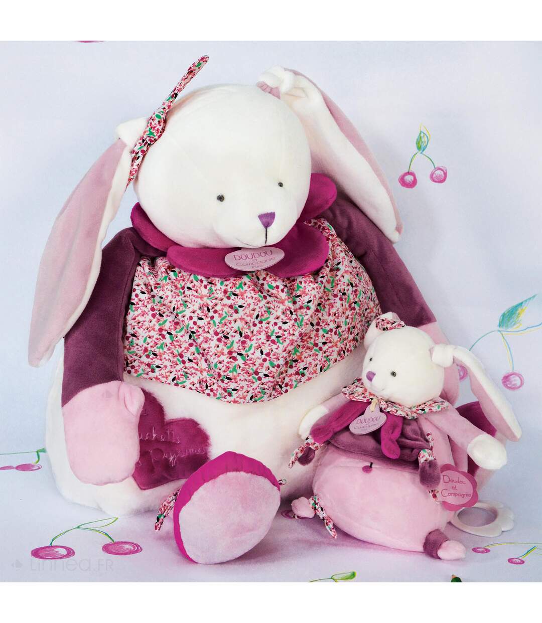 Doudou boîte à musique lapin 17 cm collection LAPIN CERISE rose-3