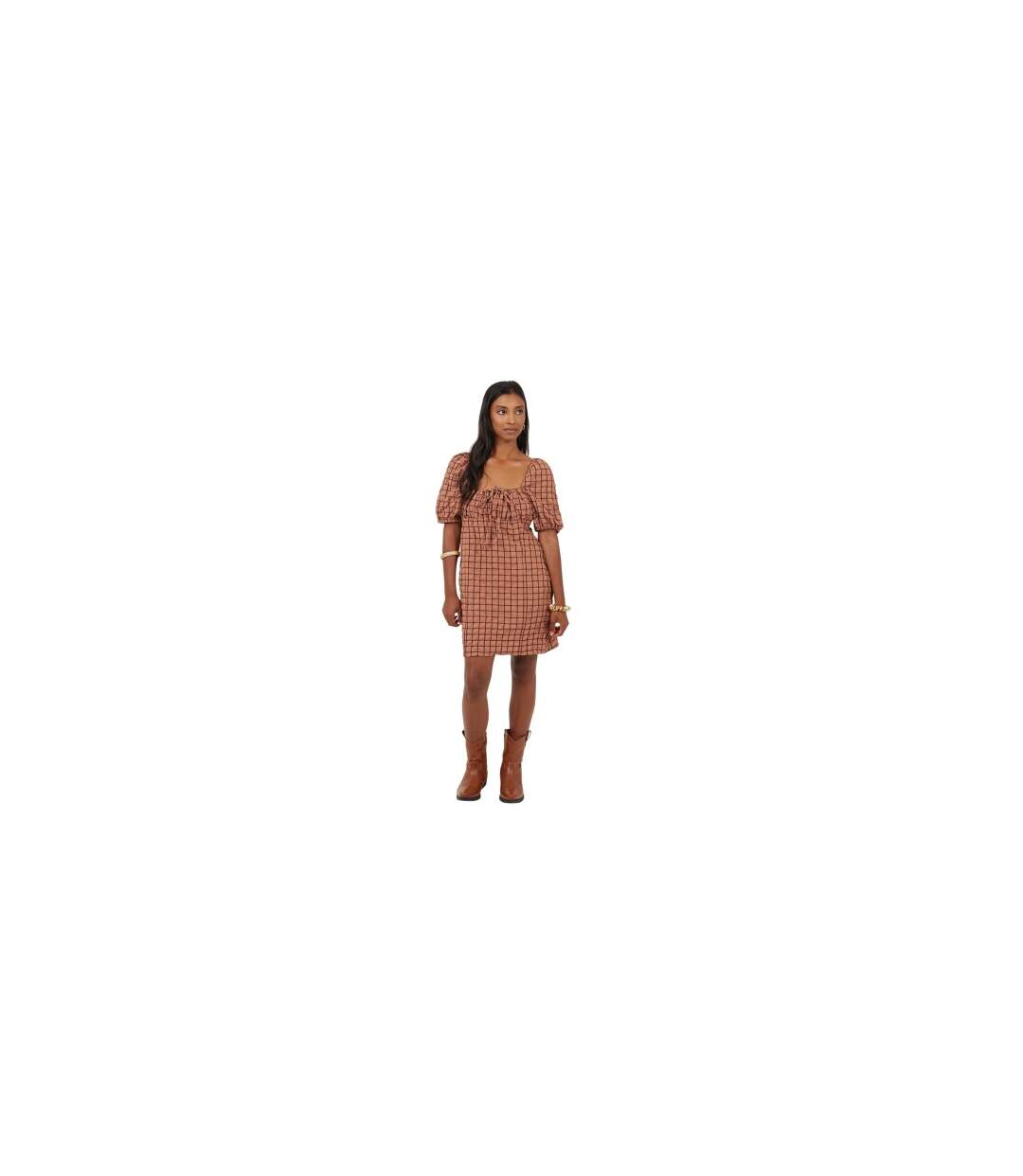 Robe Courte Manches Bouffantes Motif/style À Carreaux Femme Rouge Pastel Noir Brave Soul-1