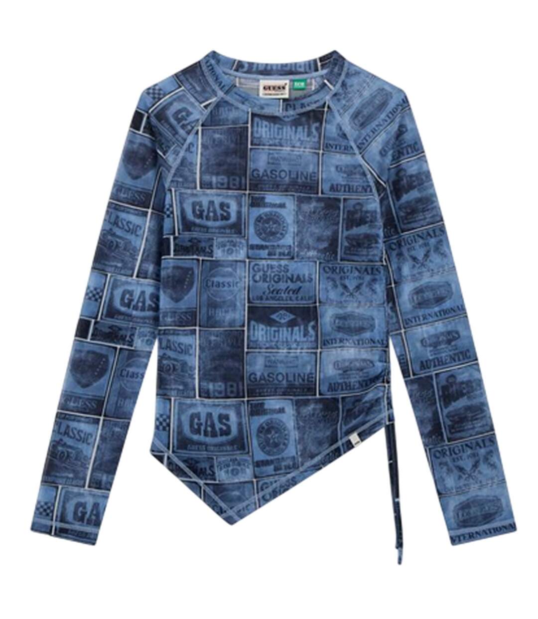 Womens/ladies Lettering Mesh Slim Raglan T-shirt Blue Guess-2