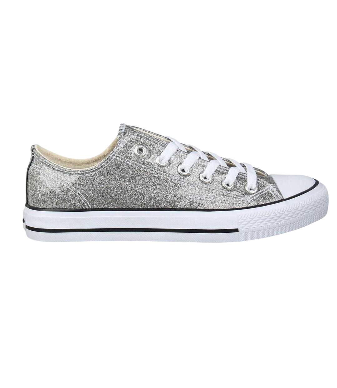 Womens/ladies Canvas Flat Trainers Silver SoulCal-1