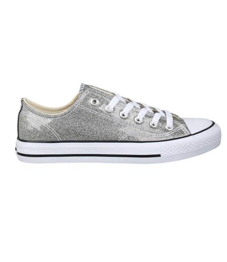 Womens/ladies Canvas Flat Trainers Silver SoulCal