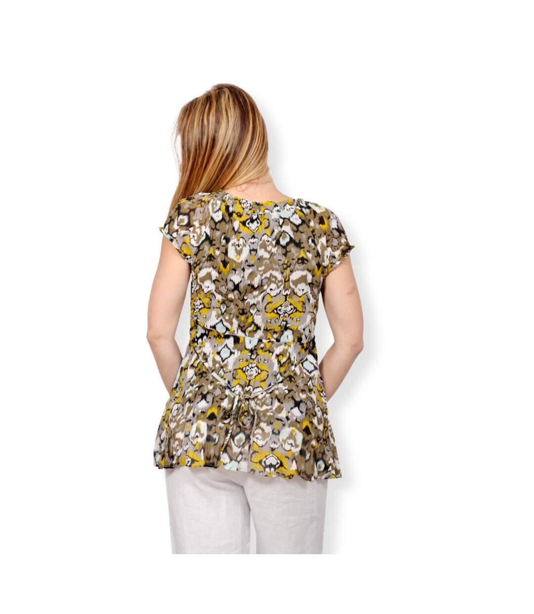 Tunique femme sans manche - Blouse en tissus imprimé fleur col en V